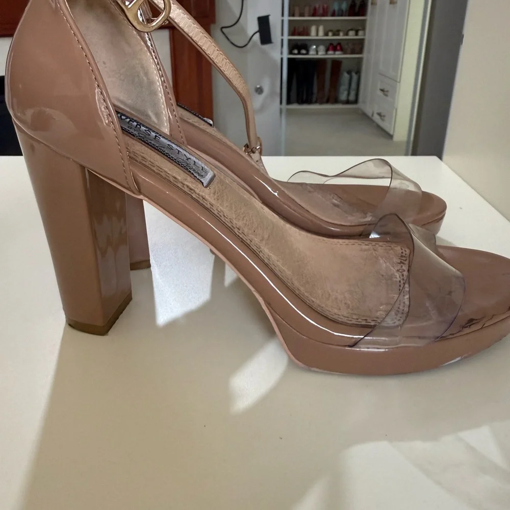 Nude Clear Strap Block Heel Sandals